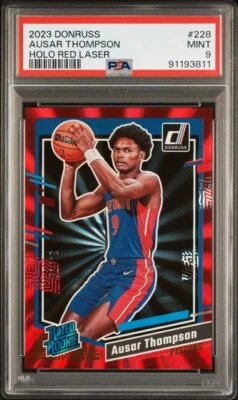AUSAR THOMPSON - 2023 Donruss RC Red Holo Laser # /99- Detroit Pistons - PSA 9 - Image 1 of 2