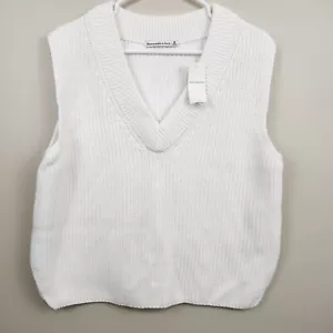New! ABERCROMBIE & FITCH V-Neck Ivory Cream Sweater Vest SZ M Medium Knit Boxy - Picture 1 of 12