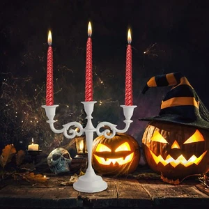 3 Arm White Gothic Candelabra Metal Candlestick Candle Holders Décor Centerpiece - Picture 1 of 7