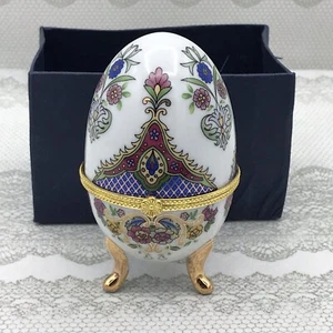 Decrotive Porcelain Egg Trinket Box Footed Colorful Floral Print - Picture 1 of 13