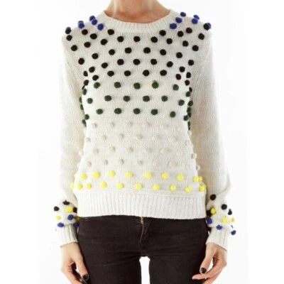 Suéter Moth Anthropologie Candy Dot Pom Pom Cuello Redondo Marfil Talla M Foto 1 de 4