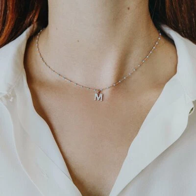 Collana Lettera Comete Gioielli stella portafortuna argento rosè e zirconi - Immagine 1 di 3
