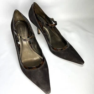Ann Taylor Women's Suede Ankle Strap Pointed Toe Pumps Brown Faux Tortoise Sz 8M - Picture 1 of 8