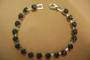 VINTAGE BLACK FAUX CRYSTAL TENNIS 7.5 " LENTH SILVER TONE BRACELET!!! - Picture 1 of 5