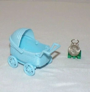 Dollhouse Miniature Baby Stroller Carriage Buggy Boy Blue Plastic Toy Shower  - Picture 1 of 3