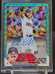 2023 TOPPS CHROME CORBIN CARROLL AQUA WAVE AUTO REFRACTOR ROOKIE RC #D 37/199 - Picture 1 of 2