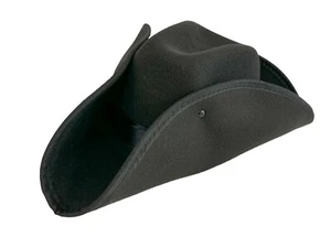 ADULT BLACK COLONIAL PIRATE TRICORNE TRI-CORNER TRICORN COSTUME HAT FELT - Picture 1 of 7