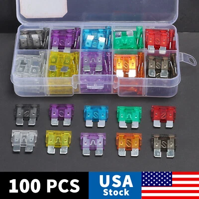 100pcs Car Automotive Medium Standard Fuses Auto Blade Fuse Assortment Kit APM - Image 1 of 4