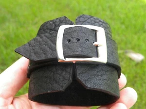 Large wide black Buffalo Bison leather adjustable cuff men bracelet wristband - Picture 1 of 6