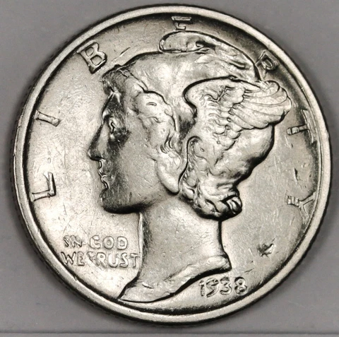 1938-s Mercury Head Dime.  AU.  Inventory Il.  176962 Cover