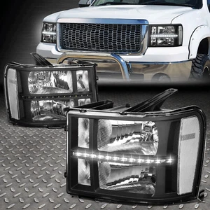 [LED DRL]FOR 07-14 GMC SIERRA 1500 2500 3500 BLACK/CLEAR HEADLIGHT HEAD LAMPS - Picture 1 of 11
