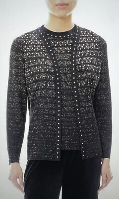 Ming Wang Studded Sparkle Stripe Metallic Knit Long Sleeve Statement Jacket XS - Image 1 of 4