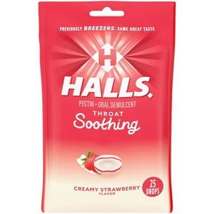 HALLS Throat Soothing (Previously HALLS Breezers) Creamy Strawberry Throat Drops - Picture 1 of 3