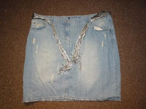 New Distressed Midi Pencil Cotton Denim Skirt Belt Casual Festival UK 30 EU 58 - Picture 1 of 6