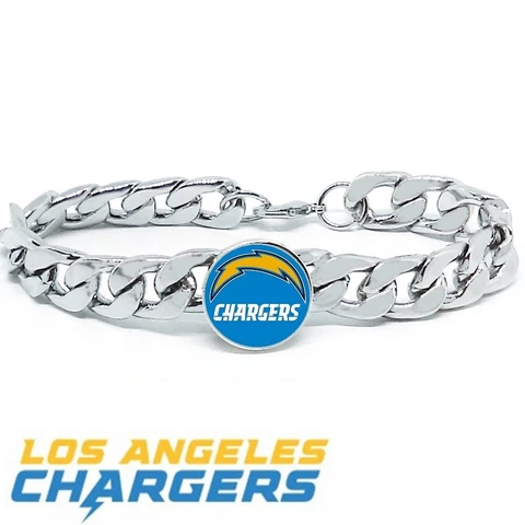 Los Angeles LA Chargers Silver Mens Curb Link Chain Bracelet Football Gift D4-1 Cover