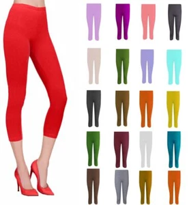 Women Ladies Cropped 3/4 Capri Length Leggings Summer Plus Size UK 8-26 - Picture 1 of 8
