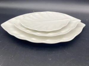 Crate Barrel Trays Anna II Leaf Shaped Porcelain Trays 3 White Palm Leaf Trays - Picture 1 of 9