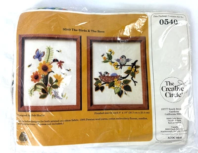 Vtg NEW The Creative Circle THE BIRDS & THE BEES 540 Needlepoint Kit 8" x 10" ea - Image 1 of 4