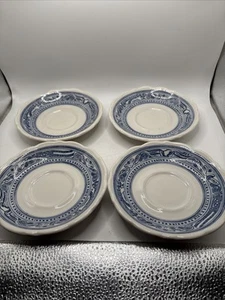 4 Vintage Syracuse China Restaurant Blue Liberty Eagle 5.5" Scalloped Saucers - Picture 1 of 10
