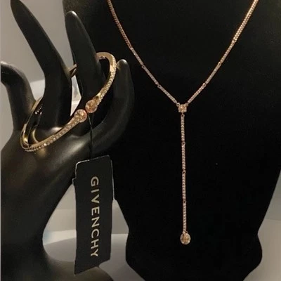 (JUEGO) 2024 Givenchy Collar y Pulsera Oro Rosa Camafeo Rosa Lariat Nuevo con Etiquetas $136 Foto 1 de 4