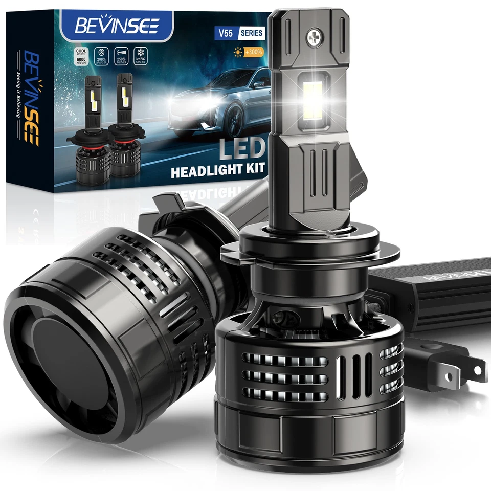 BEVINSEE 2x H7 LED Headlight Bulbs Kit High Low Beam 150W 28000LM Canbus Bulb - Image 1 of 4