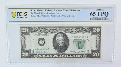 1963 A $20 Richmond VA FRN Fr#2066-E Gem Unc 65 PPQ PCGS *5997 - Image 1 of 3