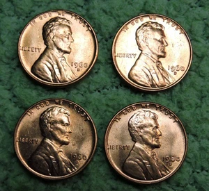 4) 1960D 1C SMALL DATE ERROR - DIE CHIP 6 & B - BU RED UNC - Lot B - Picture 1 of 7