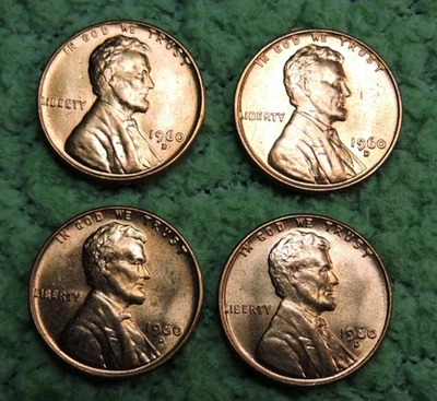 4) 1960D 1C SMALL DATE ERROR - DIE CHIP 6 & B - BU RED UNC - Lot B - Image 1 of 4