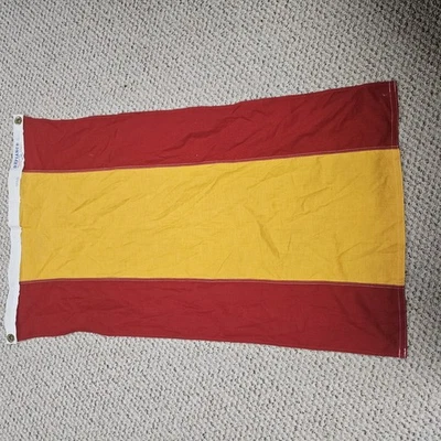Vintage Spain Cotton Flag Old Cloth Spanish Textile Art 2' x 3' U.S.A. DEFIANCE - Image 1 of 3