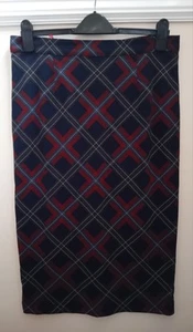 Navy/Red Plaid Pencil Skirt ALTEA Back Split 33" Waistband SEE MEASUREMENTS - Picture 1 of 17