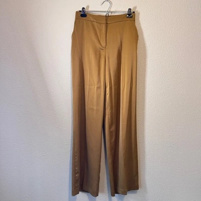 Pantalones informales Rachel Zoe dorados satinados pierna ancha para mujer 4 preppy cintura elástica Foto 1 de 4