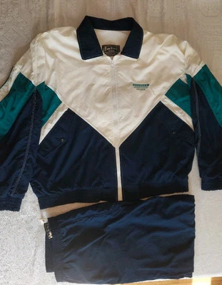 Vtg 90s Colorblock Athletic Tracksuit Mens XL Navy Blue White Green Seagram Zip - Imagem 1 de 4
