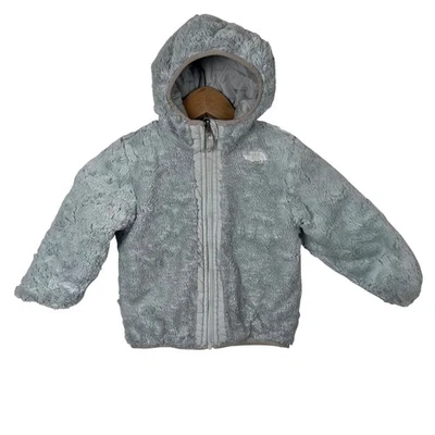 Двусторонняя флисовая куртка The North Face для девочек ясельного возраста 3T синяя серая на молнии с капюшоном - Изображение 1 из 4