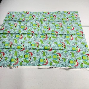 benartex fabric cotton green owls frosty forest holiday 43x27 4773 1453-27 - Picture 1 of 8
