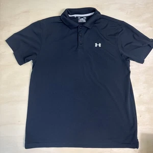Under Armour Polo Shirt Large Black Embroidered Logo Casual Stretch Mens - Picture 1 of 7