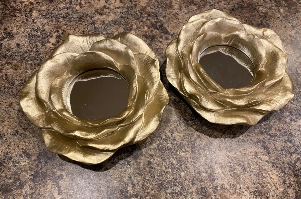 Nanette Lepore Gold Color Paint Flower / Floral ACCENT Mirrors Set Of 2 - Image 1 of 3