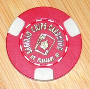 Card Room Saginaw Chips 5.00 Chip Mount Pleasent Michigan Poker Gambling Collect - Picture 1 of 2