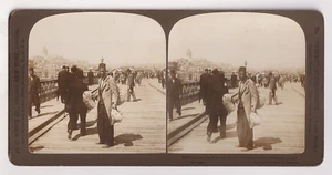 STEREO Turquie - Constantinople Galata the outer bridge- Vintage print 1901 - Imagen 1 de 1