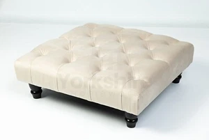 Polsterter Fußhocker Sitz Chesterfield Fußhocker Kaffee Pouffe Tisch cremefarben - Bild 1 von 7