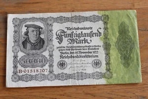 50.000 Mk.-Ohne Farbdruck-Reichsbanknote Berlin, 1922. - Bild 1 von 2