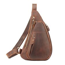 Leather Sling Bag for Men Chest Crossbody Shoulder Small Daypack Multipurpose...