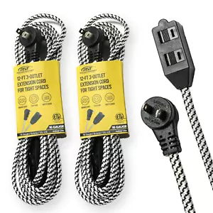 2-Pack 12ft Braided Extension Cord with 3-Outlet Flat Plug /16AWG/ETL Listed - Picture 1 of 6