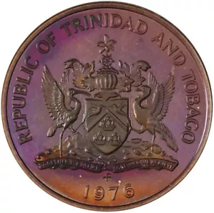 1976 Trinidad and Tobago Five Cents - Neon Pink/Purple Toning! - Picture 1 of 2