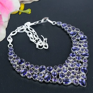 Amethyst Gemstone 925 Sterling Silver Bohemian Jewelry Necklace Set For Wedding - Picture 1 of 4