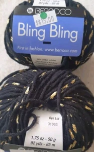 Berroco Bling 2 Skeins YARN 1.75 OUNCE COTTON, ACRYLIC, ALUMINUM SDL BLACK &GOLD - Picture 1 of 4