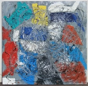Abstract 1970's Painting 24 x 24" American Artist Thick Paint and Wax on Board - Picture 1 of 12