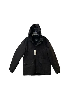 River Island Utility Jacket Coat Mens XL Black Heavy Weight Fleece Lined Hooded - Picture 1 of 11