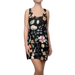 Black Floral Flowers Women's Cut & Sew Racerback Dress - Great Gift Idea! - Picture 1 of 43