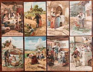 1912 Antique Postcard Set - The Lord’s Prayer full set of 8, Excellent Condition - Bild 1 von 8