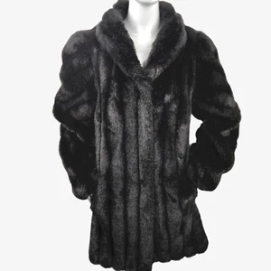 Vintage 1960s 70s Faux Mink Fur Coat 34" Shawl Collar Satin Lining Pockets MOD M - Picture 1 of 11